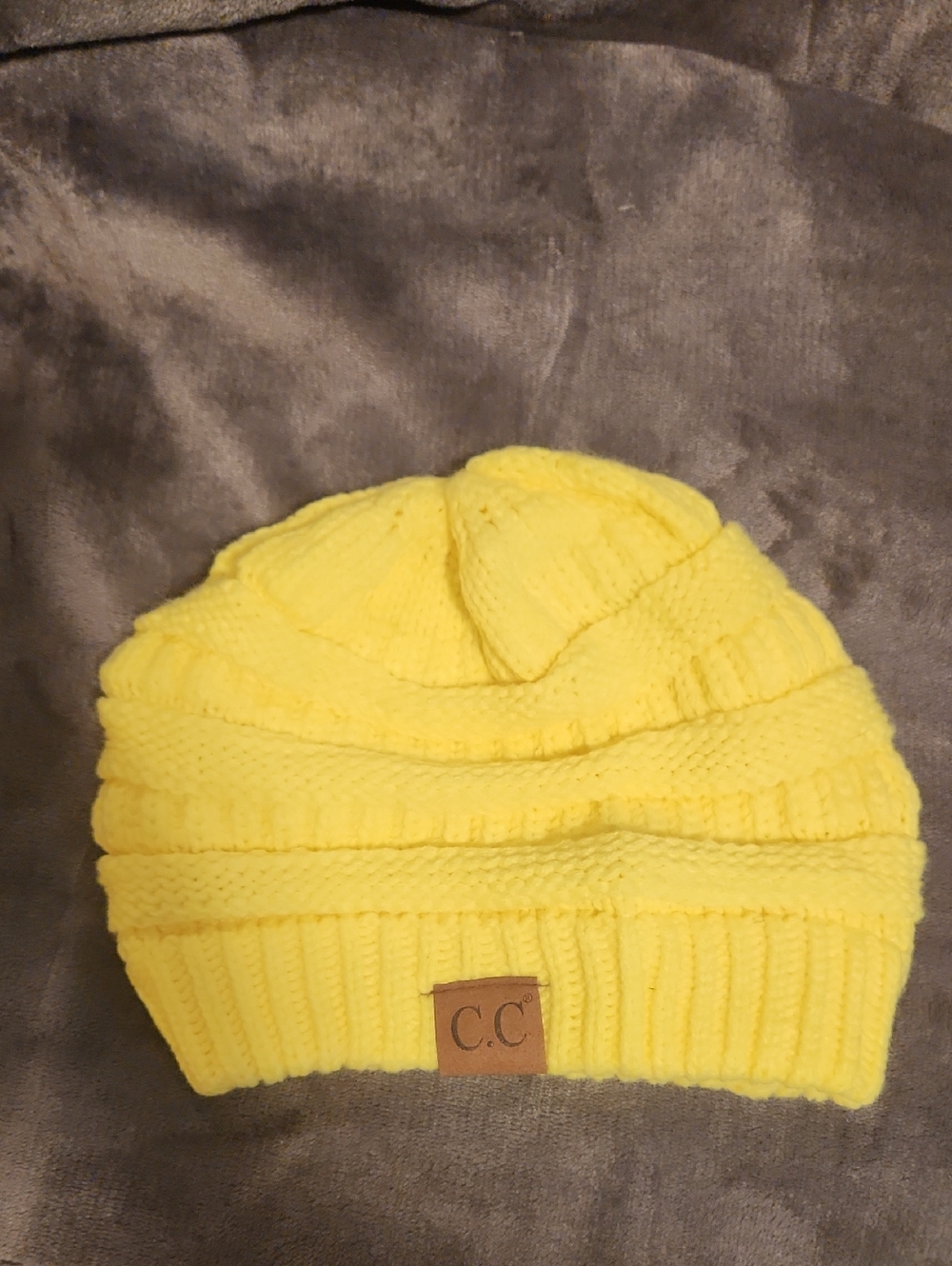 🔥C.C Neon Yellow Knit Beanie with Logo Patch